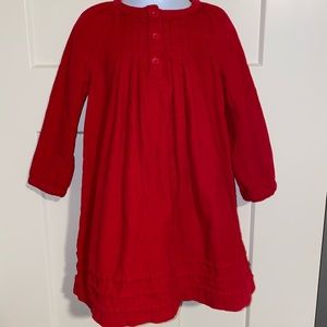 JK J.KHAKI RED CORDUROY PLEATED LONG SLEEVE DRESS GIRLS 4T BUTTONS RUFFLES